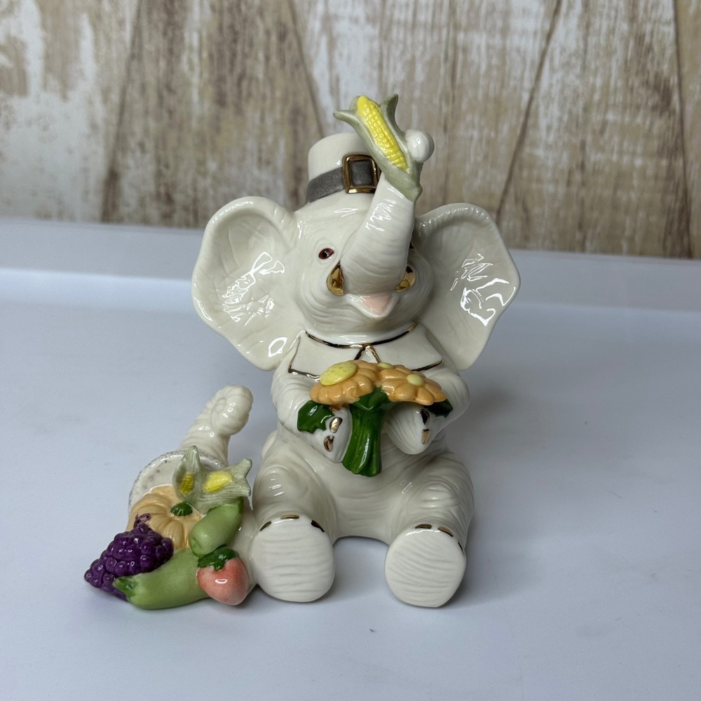 Lenox Pachyderm Pilgrim Elephant Cornucopia Figurine Thanksgiving Vintage